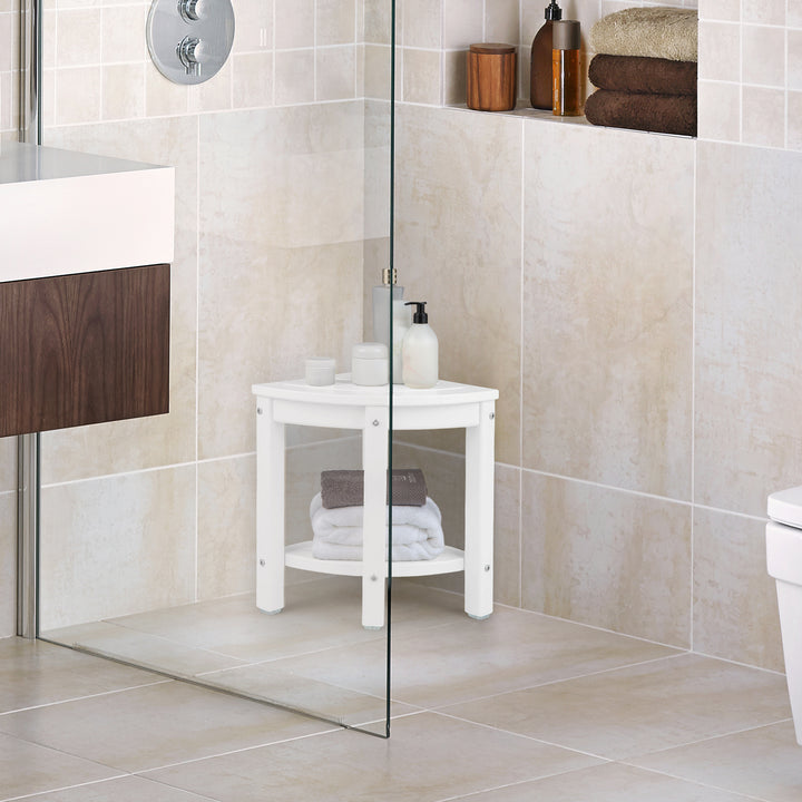Waterproof Corner Shower Bench Stool with Storage Shelf for Shaving Legs - TidySpaces