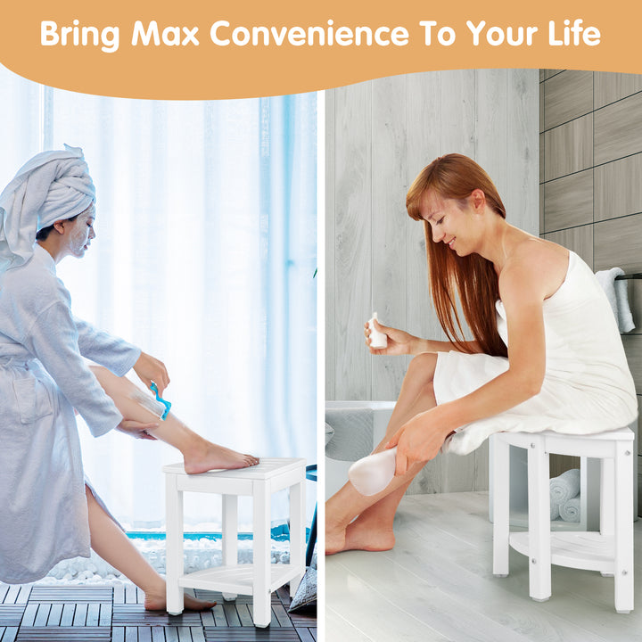 Waterproof Corner Shower Bench Stool with Storage Shelf for Shaving Legs - TidySpaces