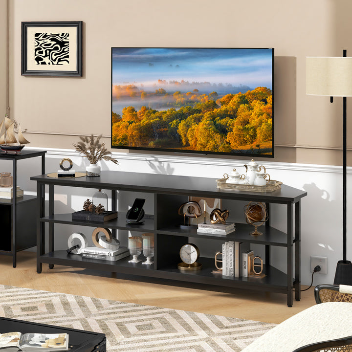 Corner TV Stand with AC Outlets and Storage Shelves