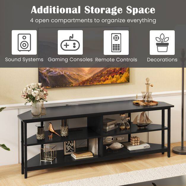 Corner TV Stand with AC Outlets and Storage Shelves