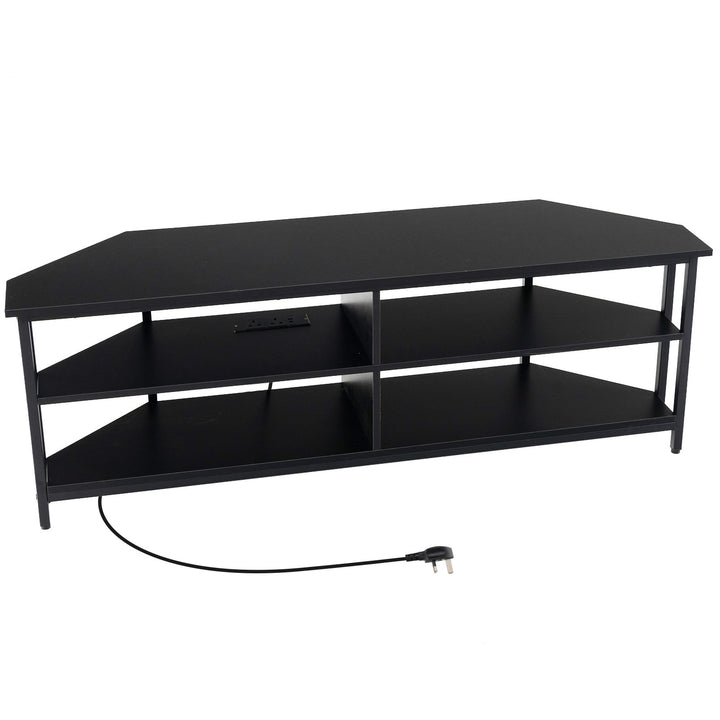 Corner TV Stand with AC Outlets and Storage Shelves