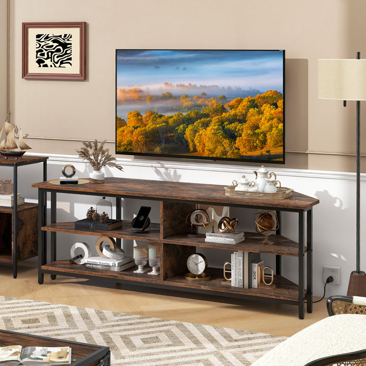 Corner TV Stand with AC Outlets and Storage Shelves