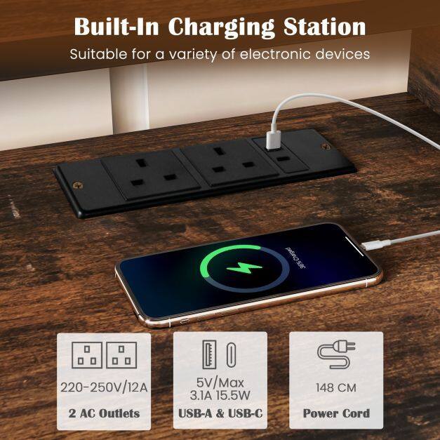 Corner TV Stand with AC Outlets and Storage Shelves
