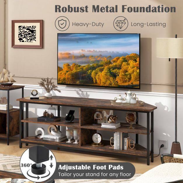 Corner TV Stand with AC Outlets and Storage Shelves