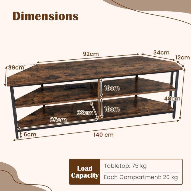 Corner TV Stand with AC Outlets and Storage Shelves