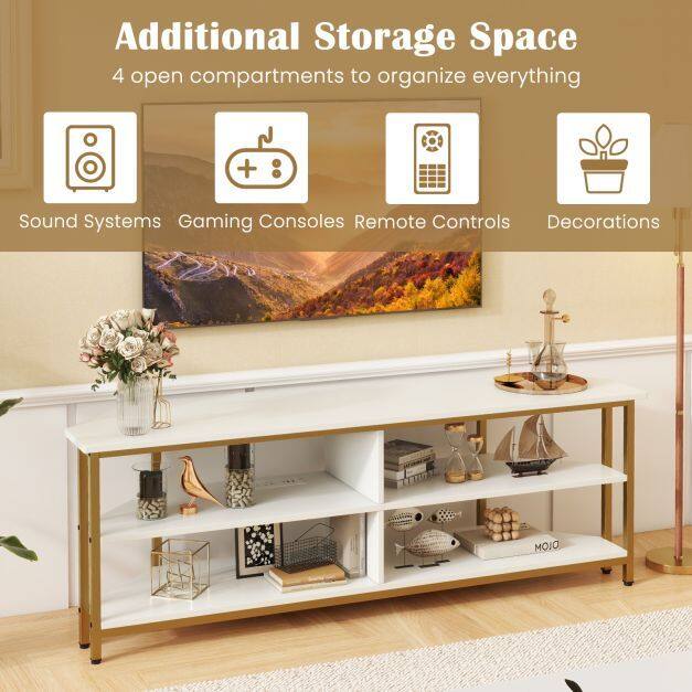 Corner TV Stand with AC Outlets and Storage Shelves