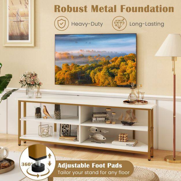 Corner TV Stand with AC Outlets and Storage Shelves