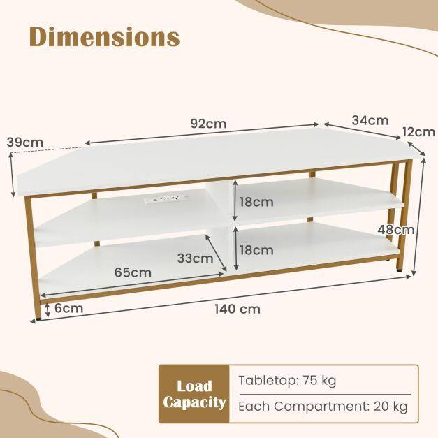 Corner TV Stand with AC Outlets and Storage Shelves