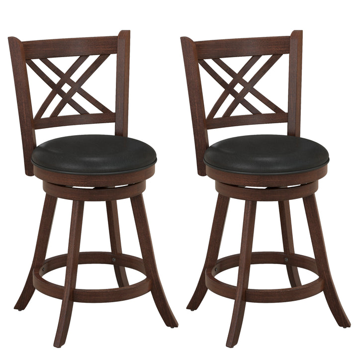 Upholstered Counter Height Barstools with PU Surface and Rubber Wood Frame Espresso