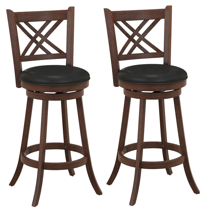 Upholstered Counter Height Barstools with PU Surface and Rubber Wood Frame Espresso