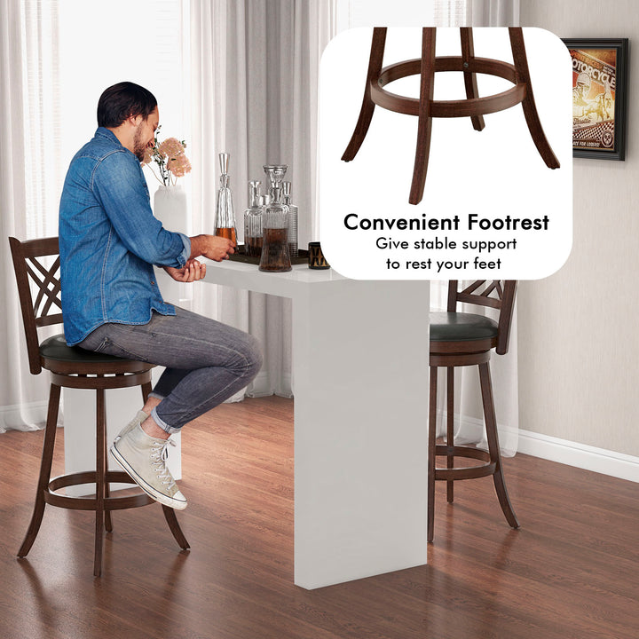 Upholstered Counter Height Barstools with PU Surface and Rubber Wood Frame Espresso