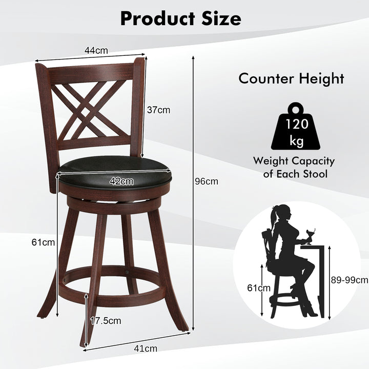 Upholstered Counter Height Barstools with PU Surface and Rubber Wood Frame Espresso