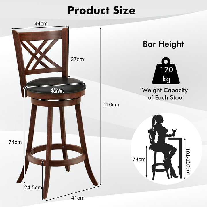 Upholstered Counter Height Barstools with PU Surface and Rubber Wood Frame Espresso