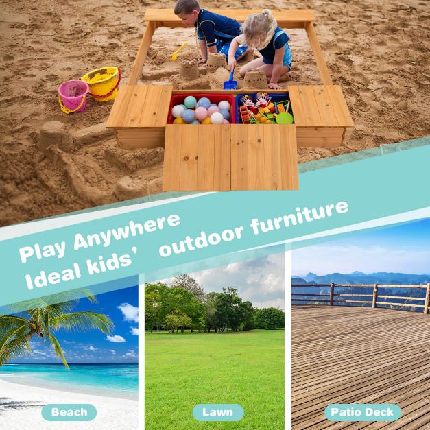 Covered Wooden Kids Sandbox with 2 Storage Boxes and Bottomless Design - TidySpaces