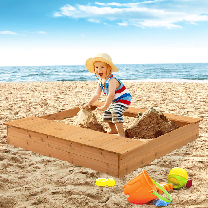 Covered Wooden Kids Sandbox with 2 Storage Boxes and Bottomless Design - TidySpaces