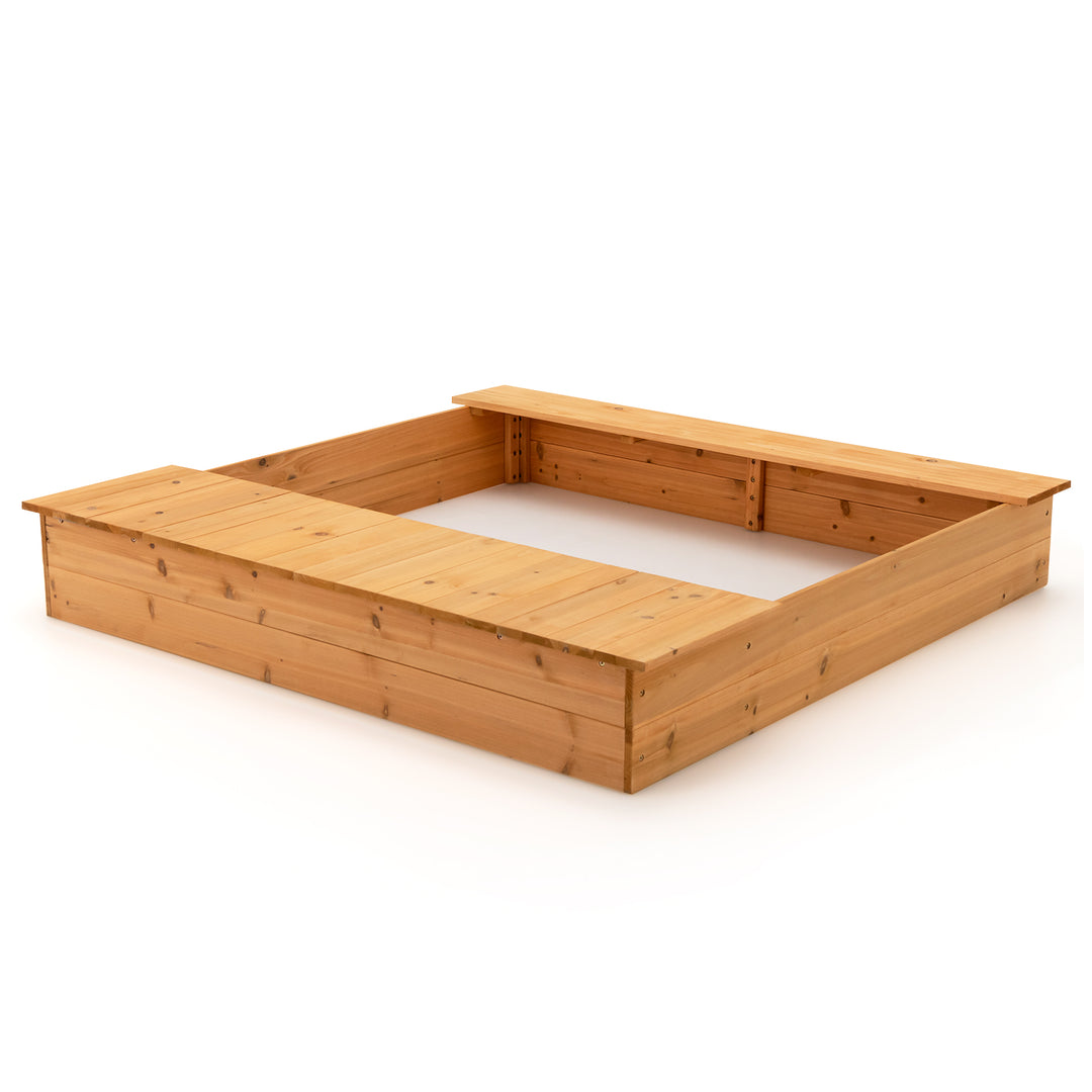 Covered Wooden Kids Sandbox with 2 Storage Boxes and Bottomless Design - TidySpaces