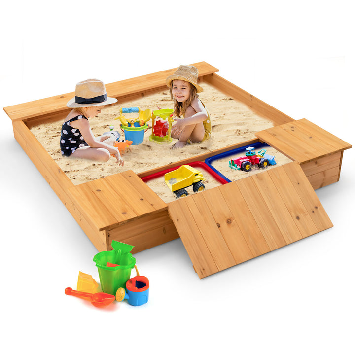 Covered Wooden Kids Sandbox with 2 Storage Boxes and Bottomless Design - TidySpaces