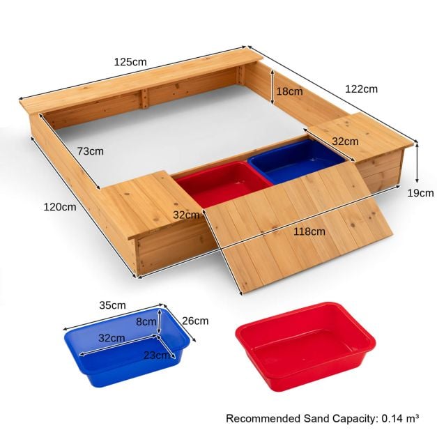 Covered Wooden Kids Sandbox with 2 Storage Boxes and Bottomless Design - TidySpaces