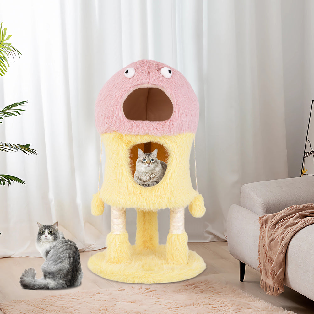 Cute Monster-Themed Cat Tower with 2 Private Condos-Yellow - TidySpaces