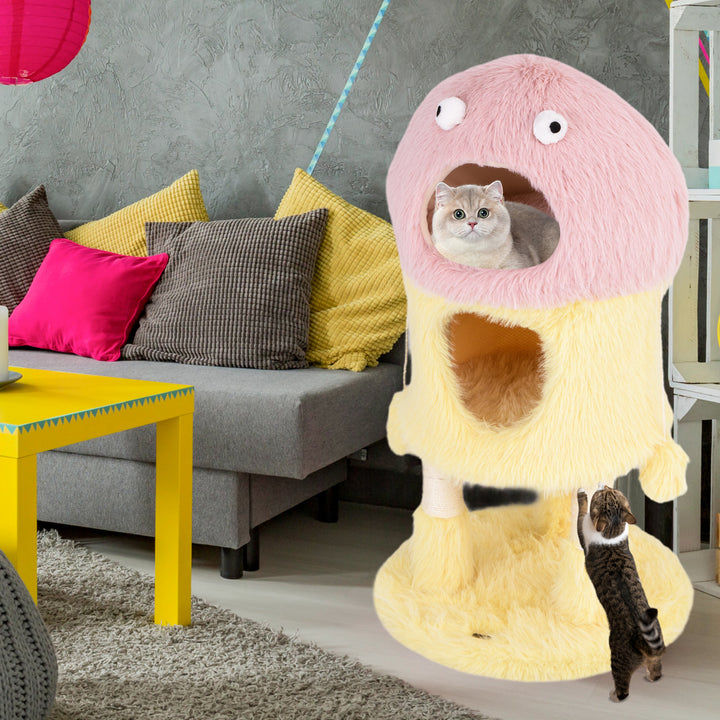 Cute Monster-Themed Cat Tower with 2 Private Condos-Yellow - TidySpaces