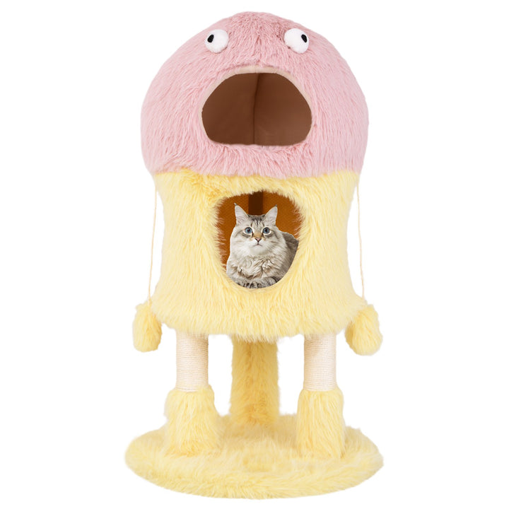 Cute Monster-Themed Cat Tower with 2 Private Condos-Yellow - TidySpaces