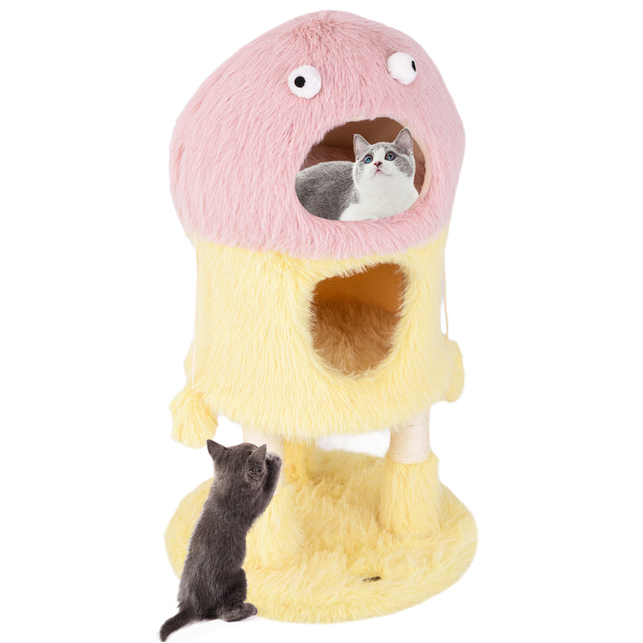 Cute Monster-Themed Cat Tower with 2 Private Condos-Yellow - TidySpaces