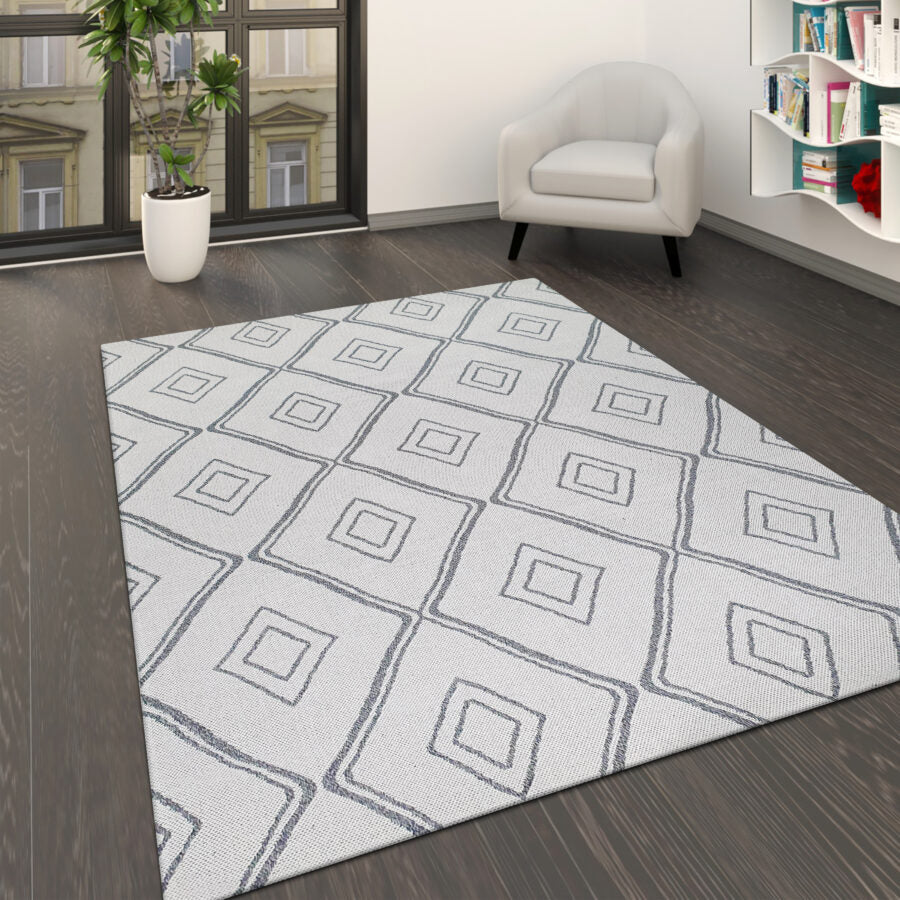 Cotton Rug Cream Grey Diamond Cream Grey - TidySpaces