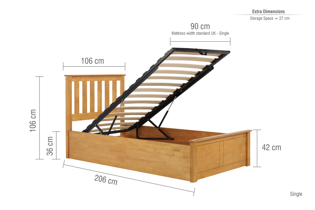 Phoenix Wooden Ottoman Bed with Ample Storage in Multiple Finishes
