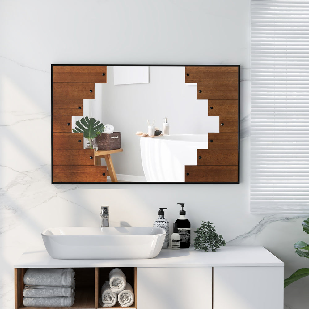 Decorative Rectangle Wall Mirror with Piano Key-Shaped Frame-Black - TidySpaces