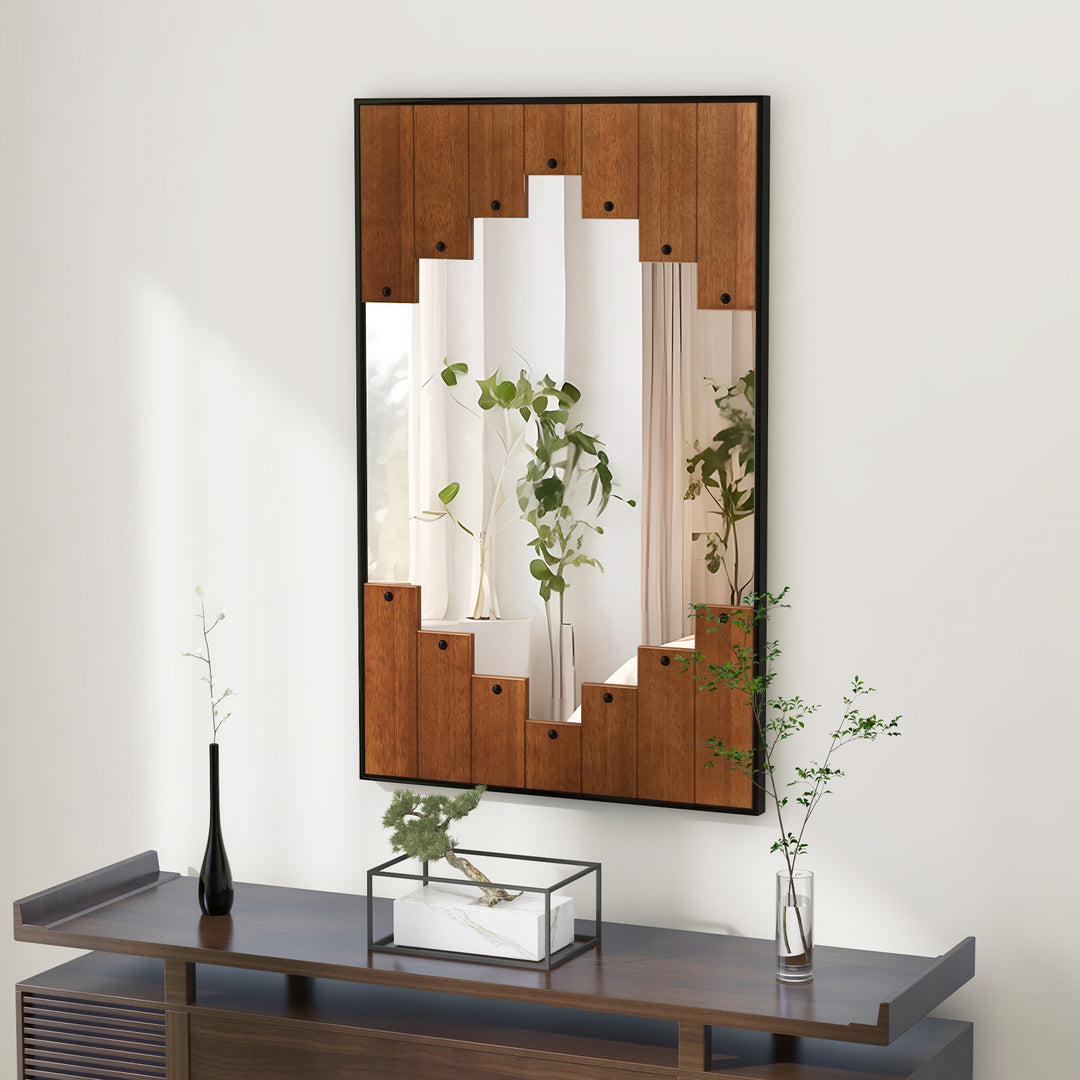 Decorative Rectangle Wall Mirror with Piano Key-Shaped Frame-Black - TidySpaces