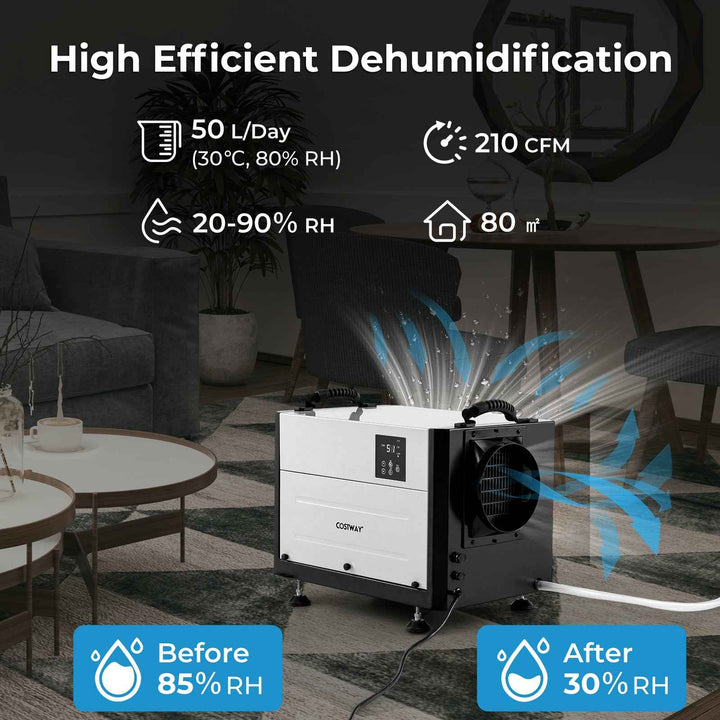 50/70L/Day Crawl Space Dehumidifier with 3 Modes and 24H Timer for Efficient Moisture Control