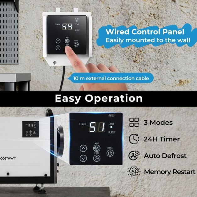 50/70L/Day Crawl Space Dehumidifier with 3 Modes and 24H Timer for Efficient Moisture Control