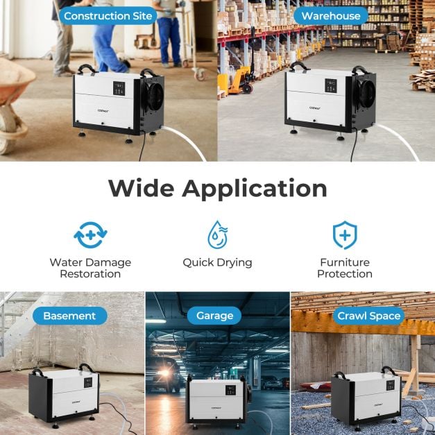 50/70L/Day Crawl Space Dehumidifier with 3 Modes and 24H Timer for Efficient Moisture Control