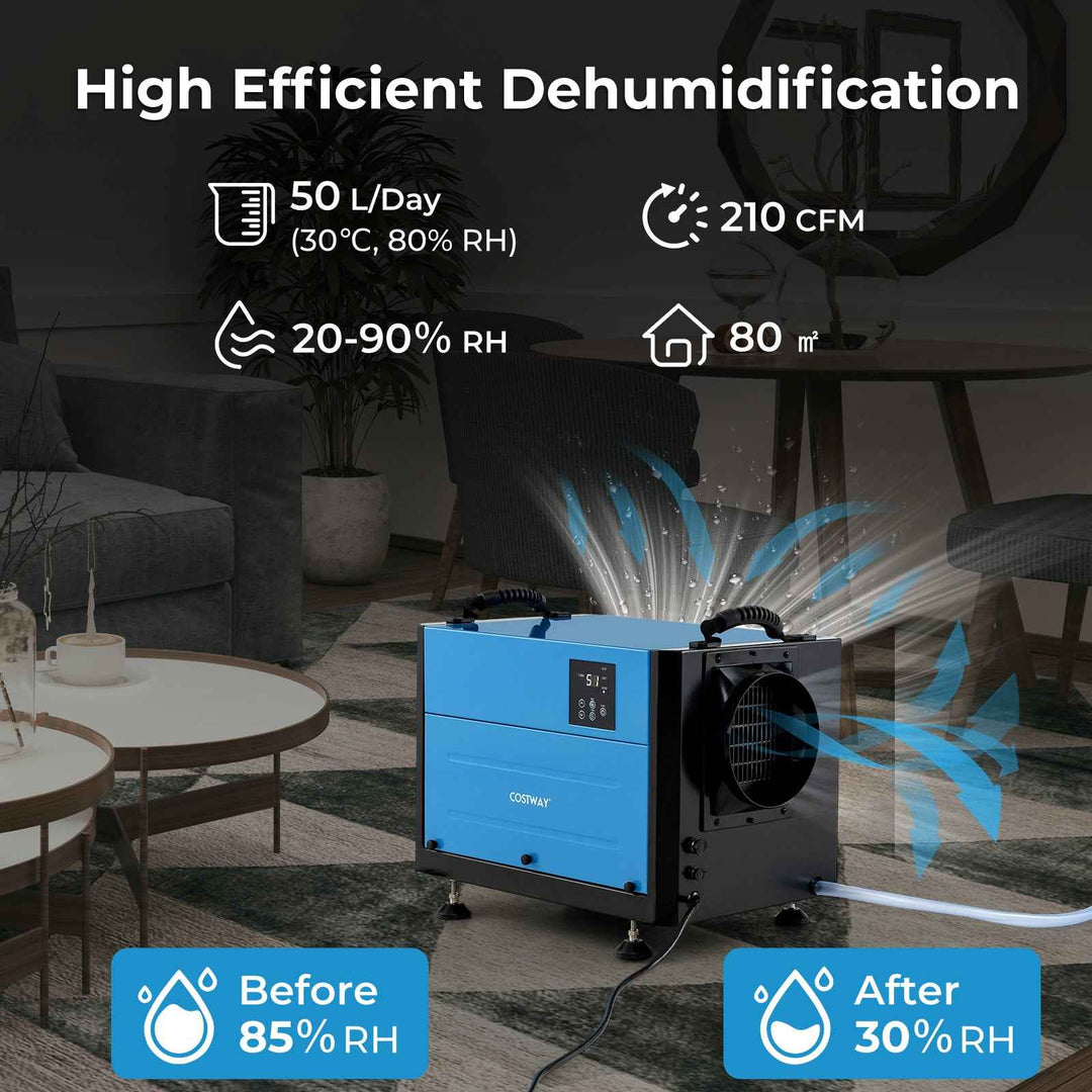 50/70L/Day Crawl Space Dehumidifier with 3 Modes and 24H Timer for Efficient Moisture Control