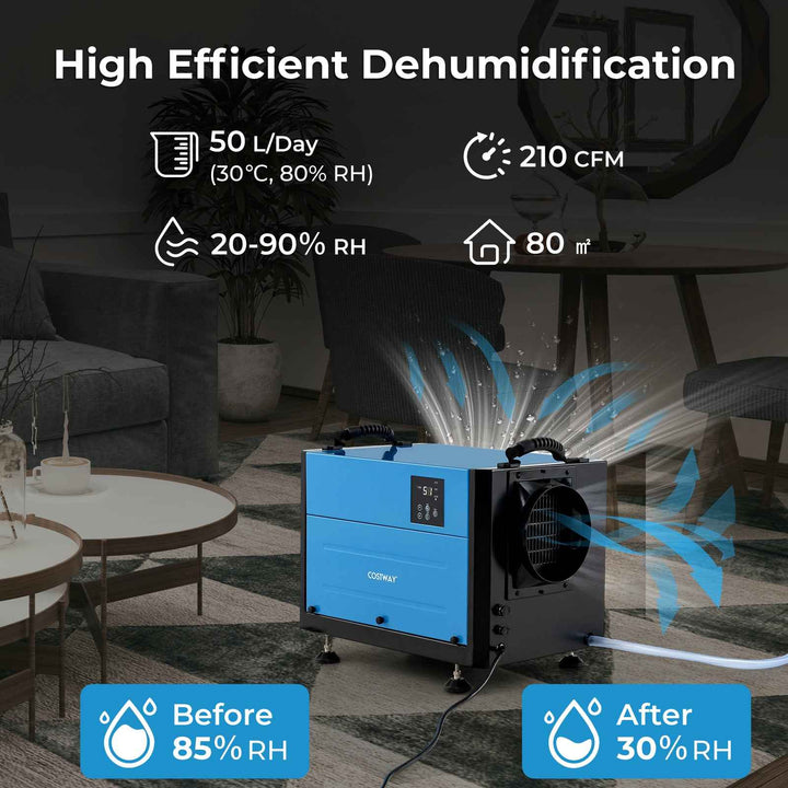 50/70L/Day Crawl Space Dehumidifier with 3 Modes and 24H Timer for Efficient Moisture Control