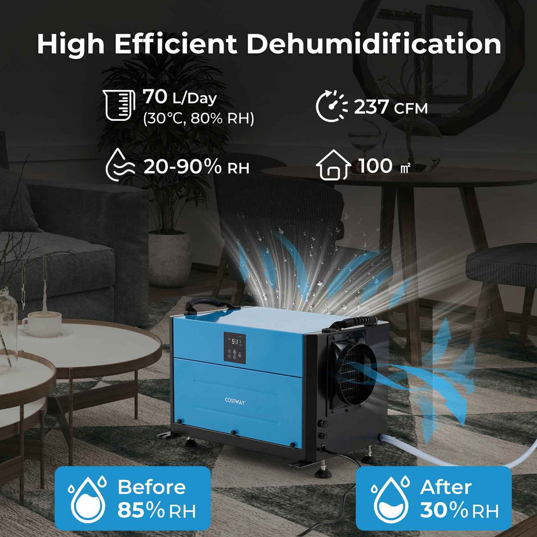 50/70L/Day Crawl Space Dehumidifier with 3 Modes and 24H Timer for Efficient Moisture Control