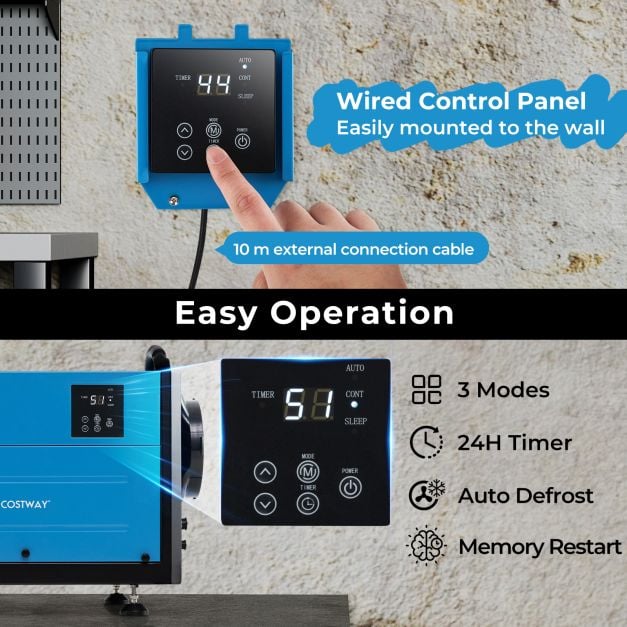 50/70L/Day Crawl Space Dehumidifier with 3 Modes and 24H Timer for Efficient Moisture Control