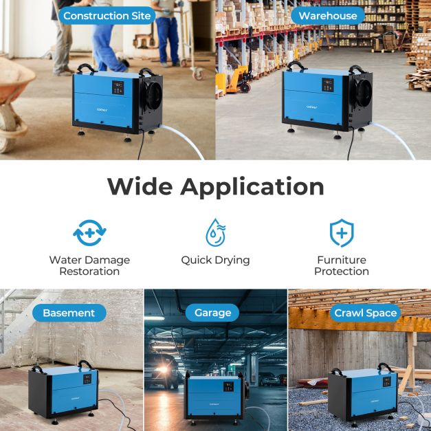 50/70L/Day Crawl Space Dehumidifier with 3 Modes and 24H Timer for Efficient Moisture Control