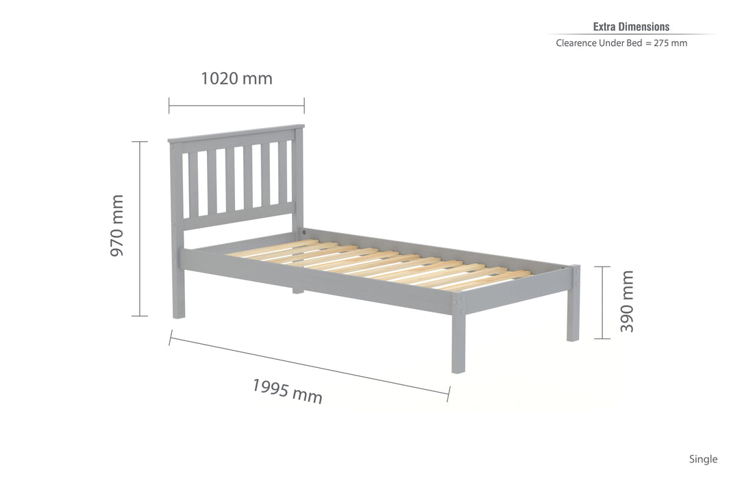 Denver Shaker Style Bed with Solid Pine Frame and Slatted Base for Firm Support