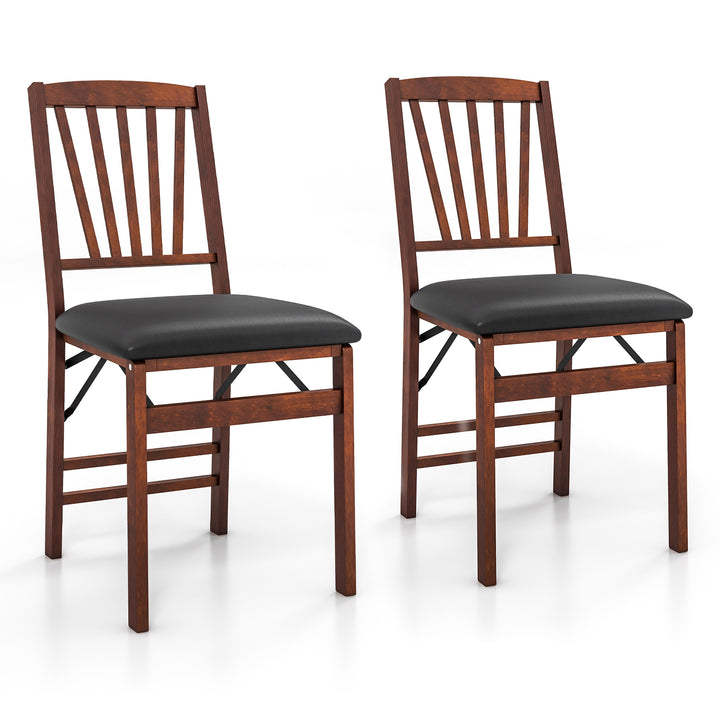 Folding Dining Chair Set of 2 with Padded Seat and Rubber Wood Frame