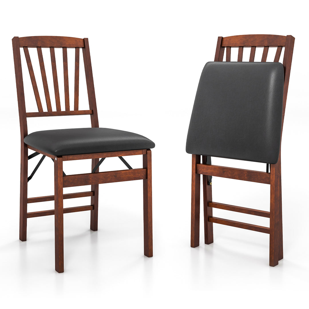 Folding Dining Chair Set of 2 with Padded Seat and Rubber Wood Frame