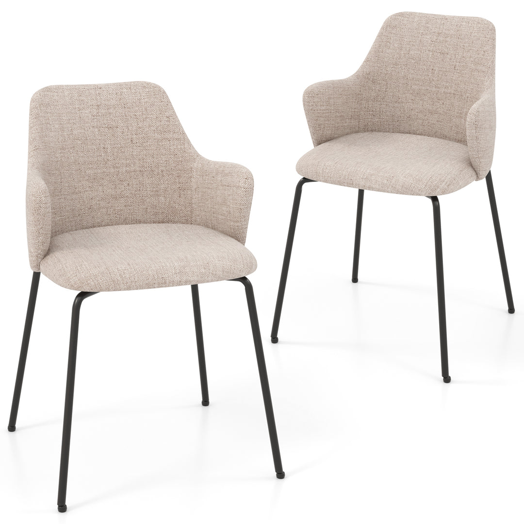 Dining Chairs Set of 2 Upholstered Accent Chairs with Curved Backrest Beige - TidySpaces