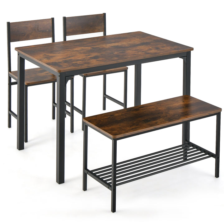 4 Piece Dining Table Set with Storage Shelf and Metal Frame