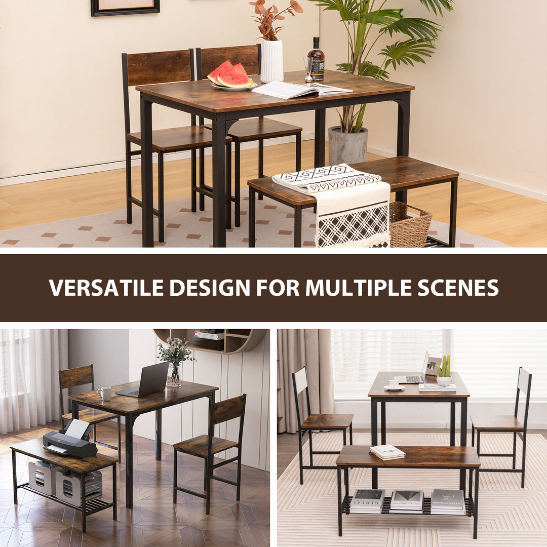 4 Piece Dining Table Set with Storage Shelf and Metal Frame