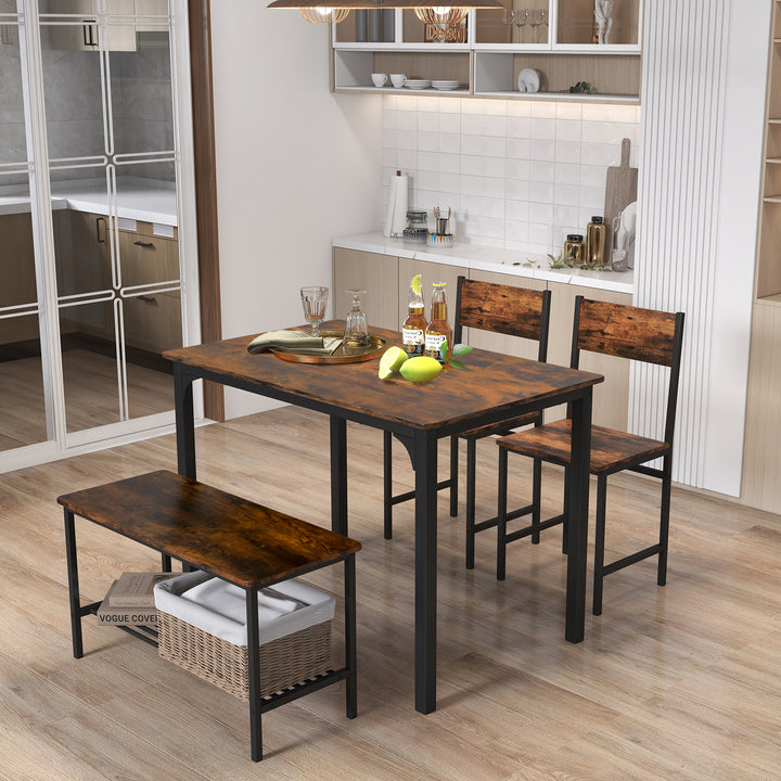 4 Piece Dining Table Set with Storage Shelf and Metal Frame