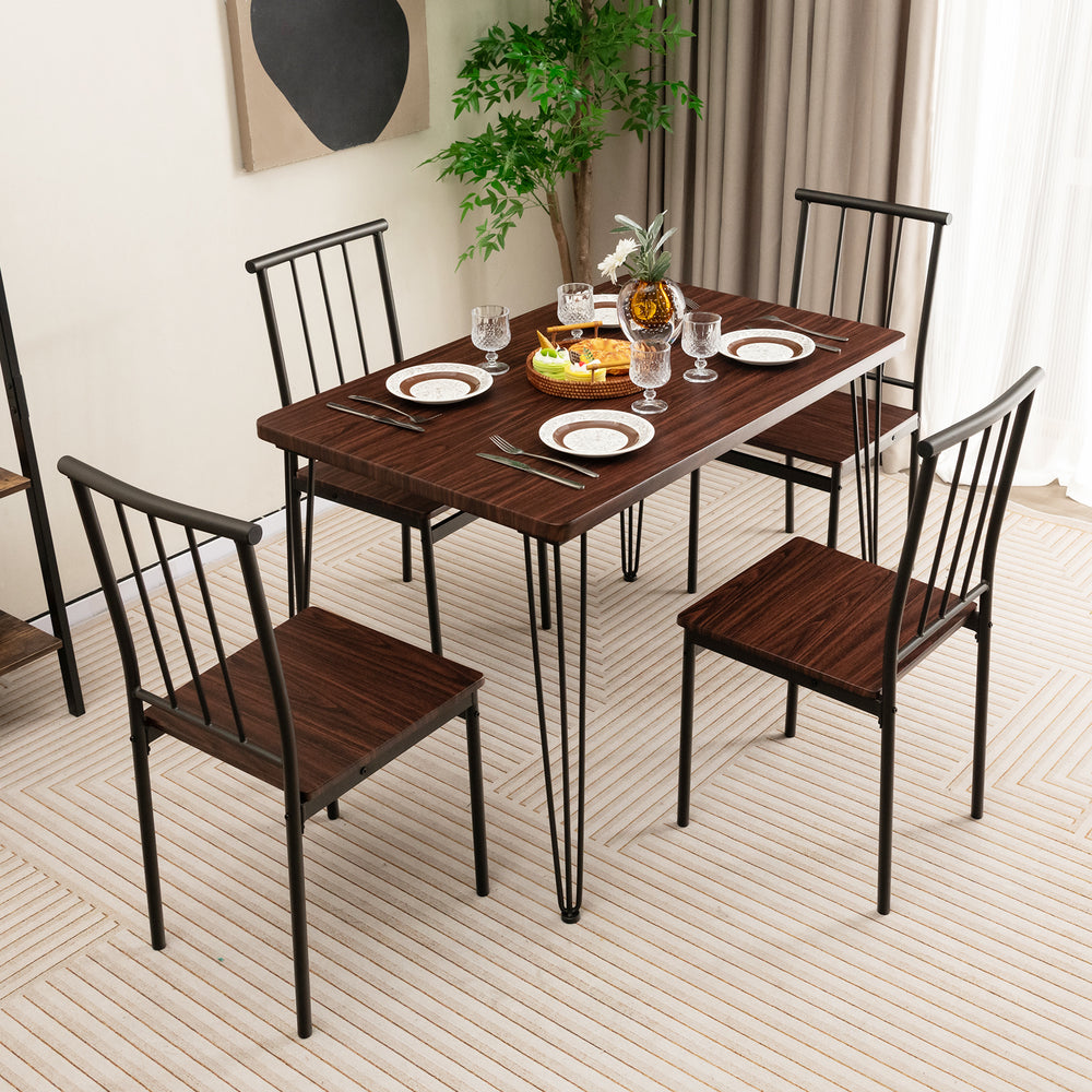 5 Piece Dining Table Set for 4 with Metal Frame for Home Restaurant Walnut - TidySpaces