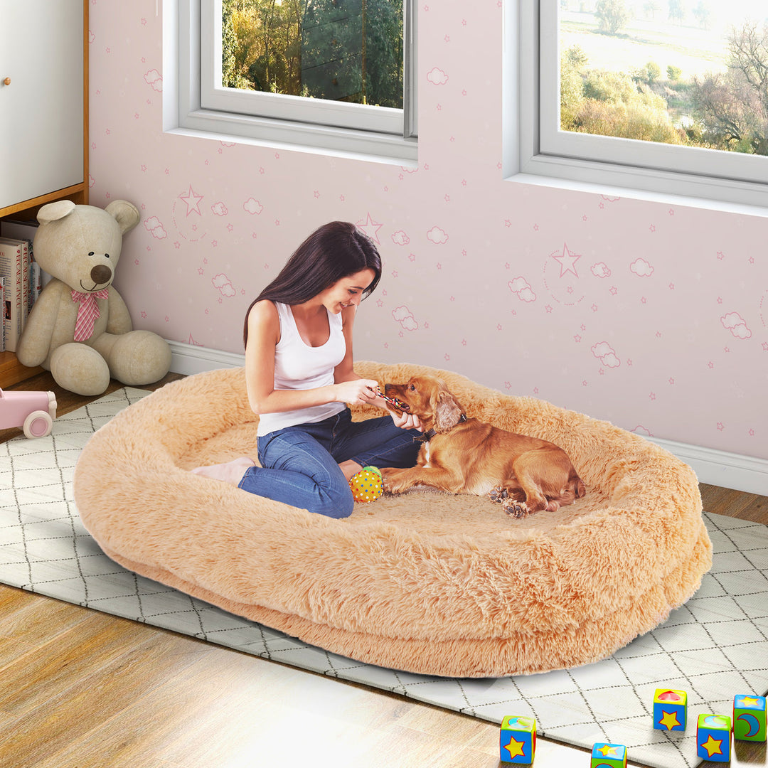 Human Dog Bed with Soft Blanket and Present Plump Pillow