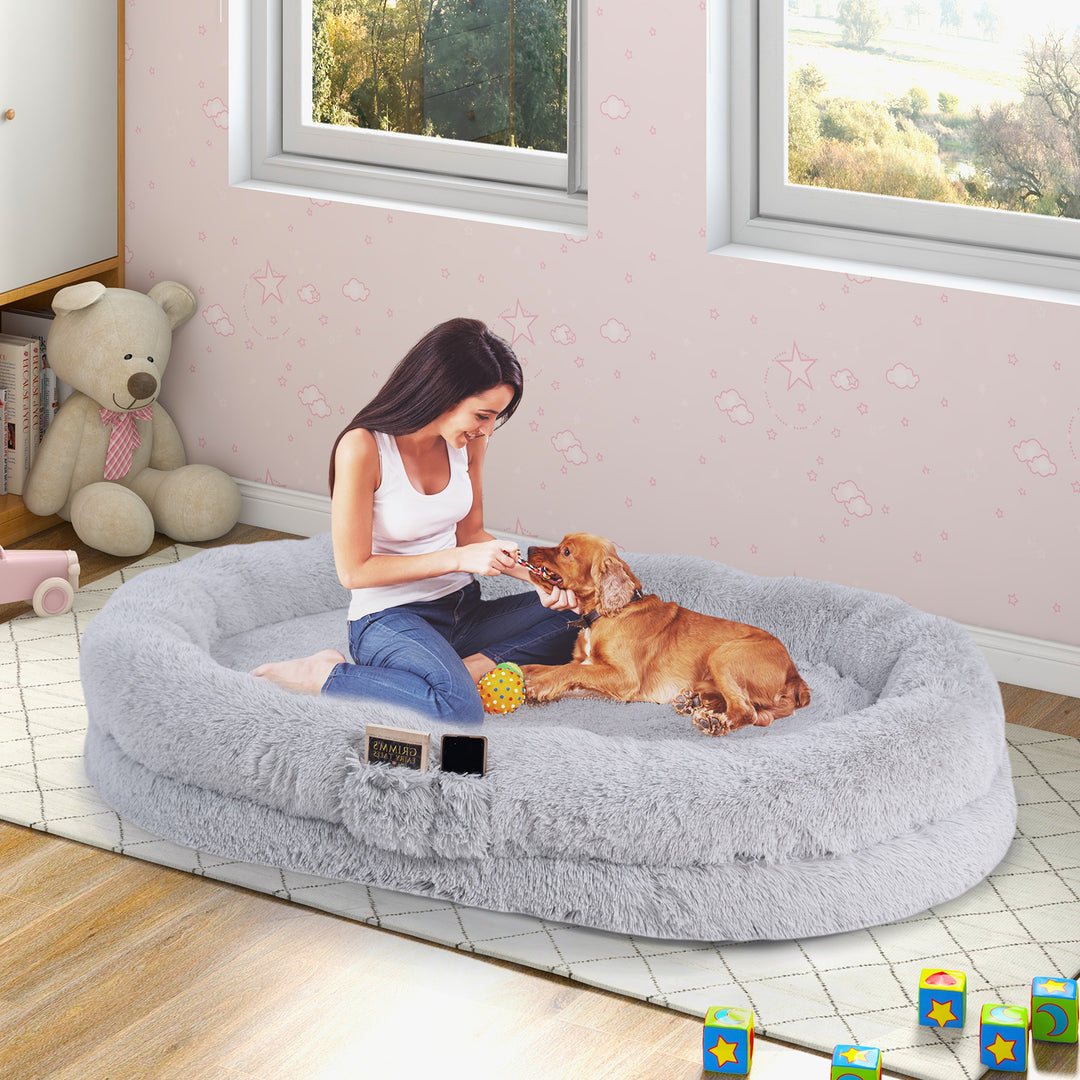 Human Dog Bed with Soft Blanket and Present Plump Pillow - TidySpaces