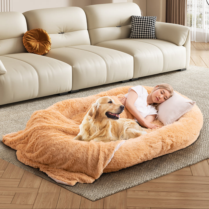 Human Dog Bed with Soft Blanket and Present Plump Pillow