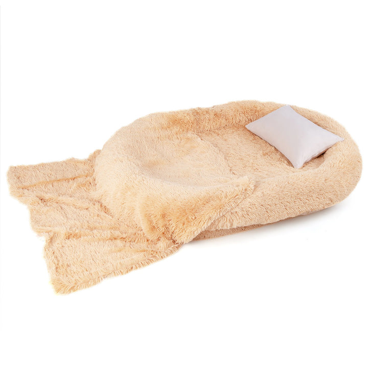 Human Dog Bed with Soft Blanket and Present Plump Pillow Brown - TidySpaces